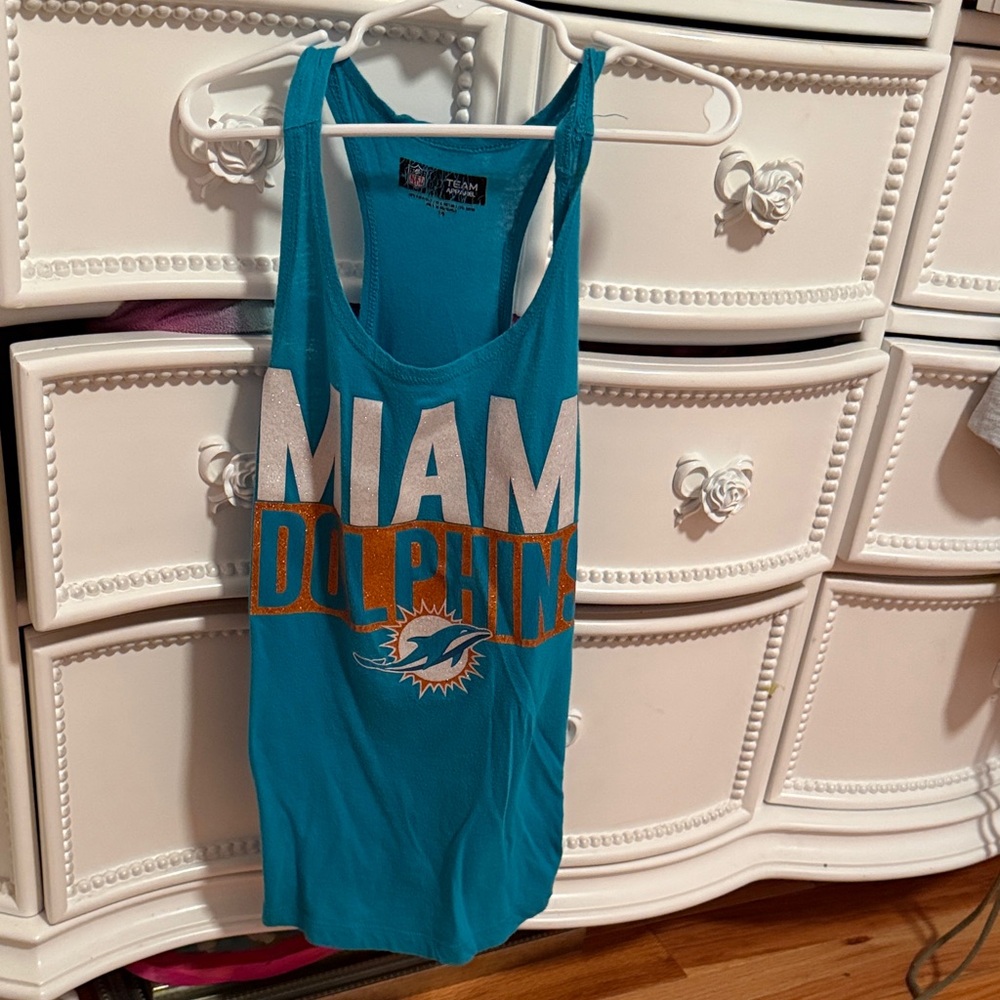 NFL Miami Dolphins Teal Tank Top with White and Orange Logo